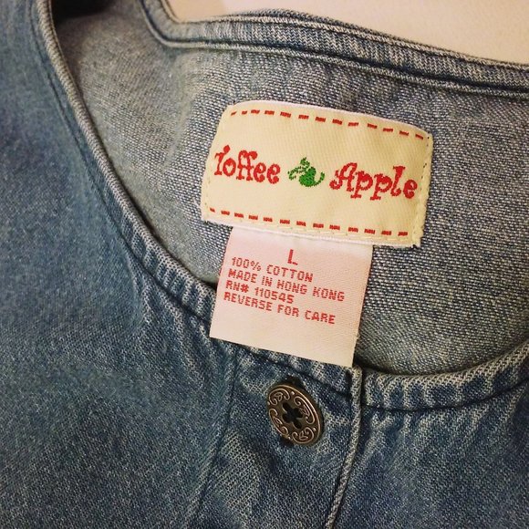 Vintage 80s Toffee Apple Denim Shirt -L Embroidered Daisies Button-Up Vents SS - Picture 8 of 10